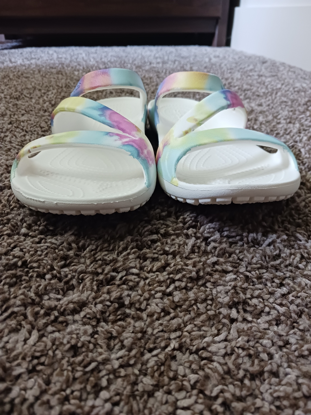 CROCS Women's Kadee II White Slide Sandals with Tie-Dye Straps 7 - Picture 5 of 5